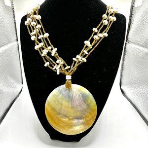 COPY - 25" Beaded Gold Seashell Pendant Necklace Ocean Beach Layered